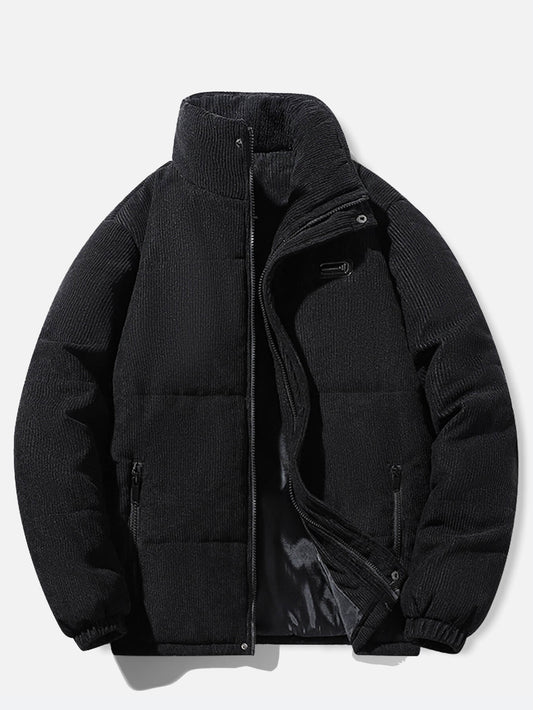 Kışlık Thickened Black Corduroy Puffer Padded